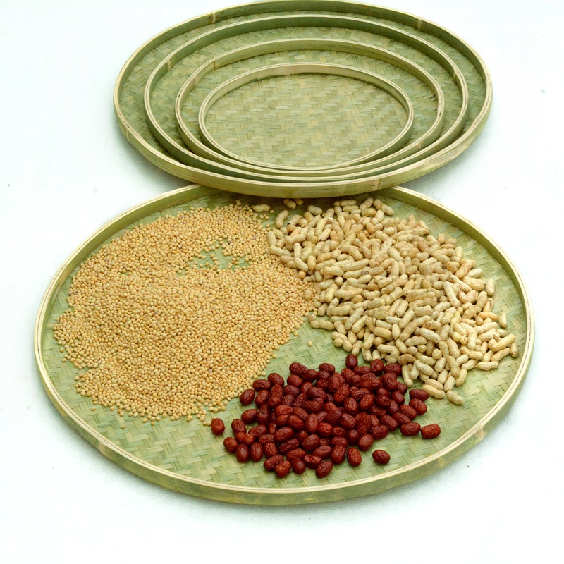 Bamboo-woven dustpan flat bottom round bamboo dustpan large number drying dry goods handwoven without hole bamboo sieve sub-head layer bamboo leather