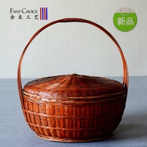 Large portable basket with lid bamboo woven storage basket carrying basket carrying basket worship bamboo basket home storage bamboo basket fruit bamboo basket