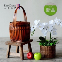 Hand-held bamboo basket with lid bamboo basket retro fruit basket bamboo woven egg basket home traditional bamboo products