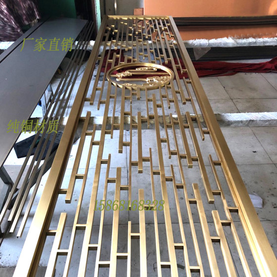 Customized pure copper simple circular screen villa entrance hall modern Chinese style grille metal carved partition light luxury