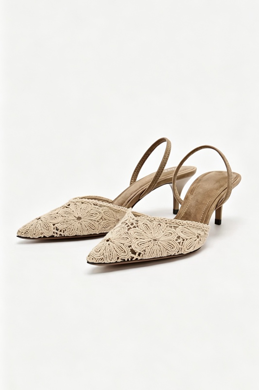 Za2026 Spring/Summer New Women's Shoes Embroidered Mid-Heel Pointed Toe Slingback Mules 2267710002