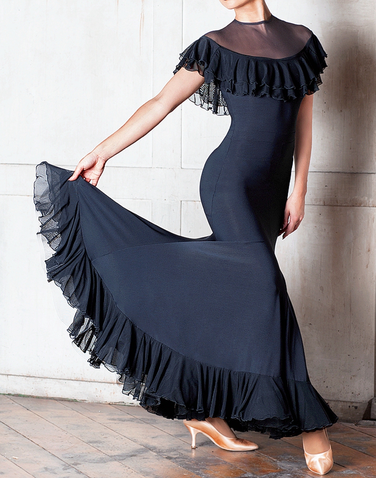 Exotic 2017 new small collar sleeveless lock leaf large swing dance dance practice dress W17003