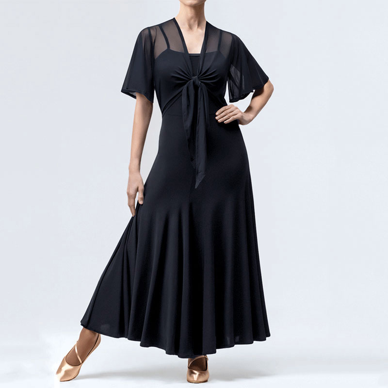 Exotic dance modern dance practice suit new elastic mesh shawl fake two large swing sling dress 2020