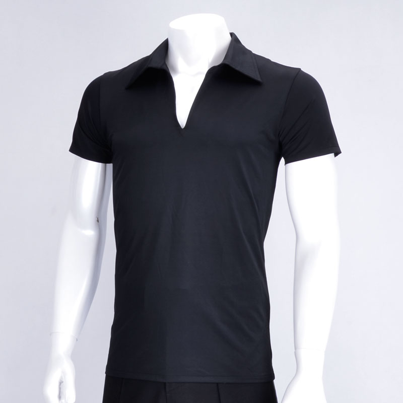 Exotic dance national standard dance social dance men's V collar Morden dance short sleeve practice blouses MS11001