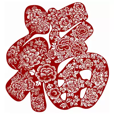 Blooming rich peony blessing fine paper-cut pattern handmade paper carving black and white practice material high-definition printing background