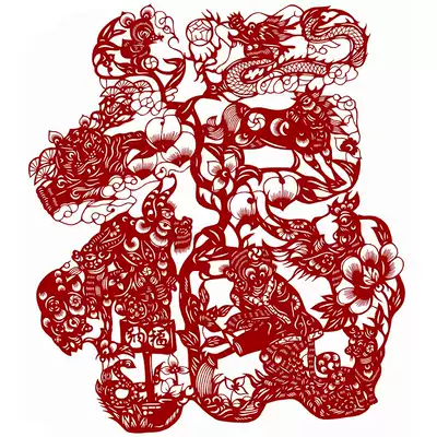 12 Zodiac Fu character paper-cut pattern black and white printing manuscript high-definition pure handmade paper carving material pattern photocopy manuscript