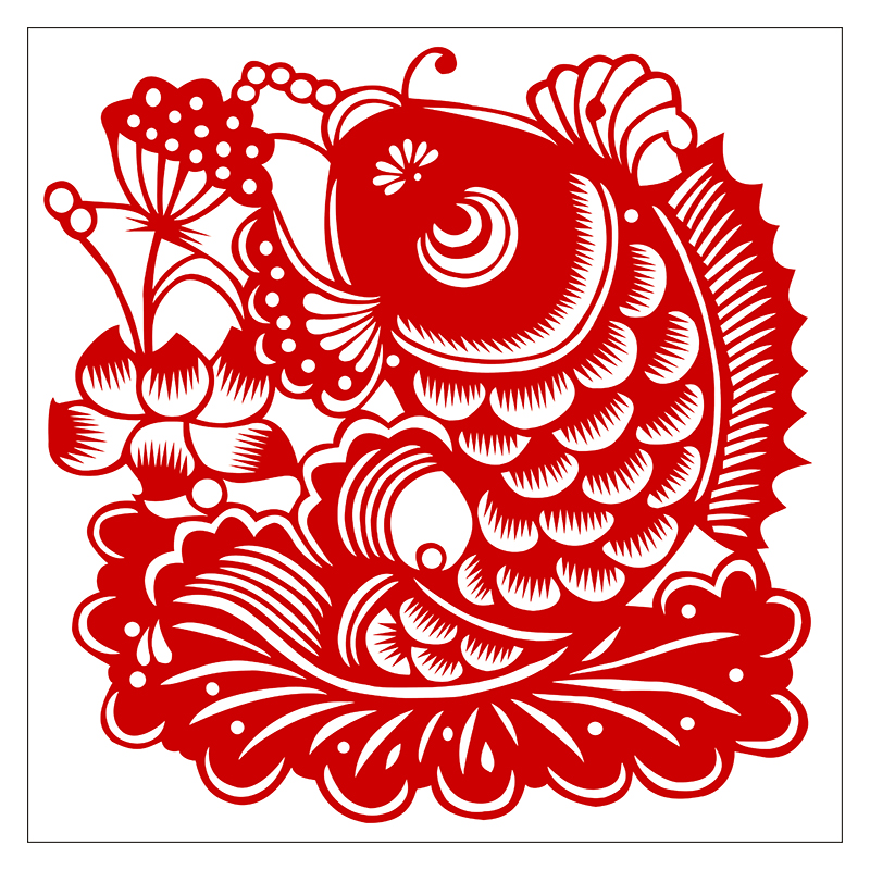 HN39 high-definition paper-cut pattern material fish hand-cut paper-cut practice pattern black and white copy printing manuscript Chinese style