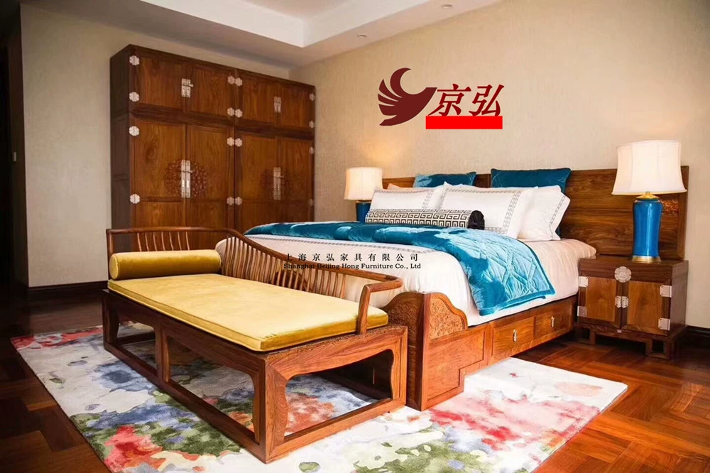 Hedgekey gỗ hồng mộc mới Trung Quốc giường đôi 1,8 mét phòng ngủ chính gỗ gụ tất cả gỗ rắn gỗ hồng sắc giường cưới Su Zuo đồ nội thất - Bộ đồ nội thất