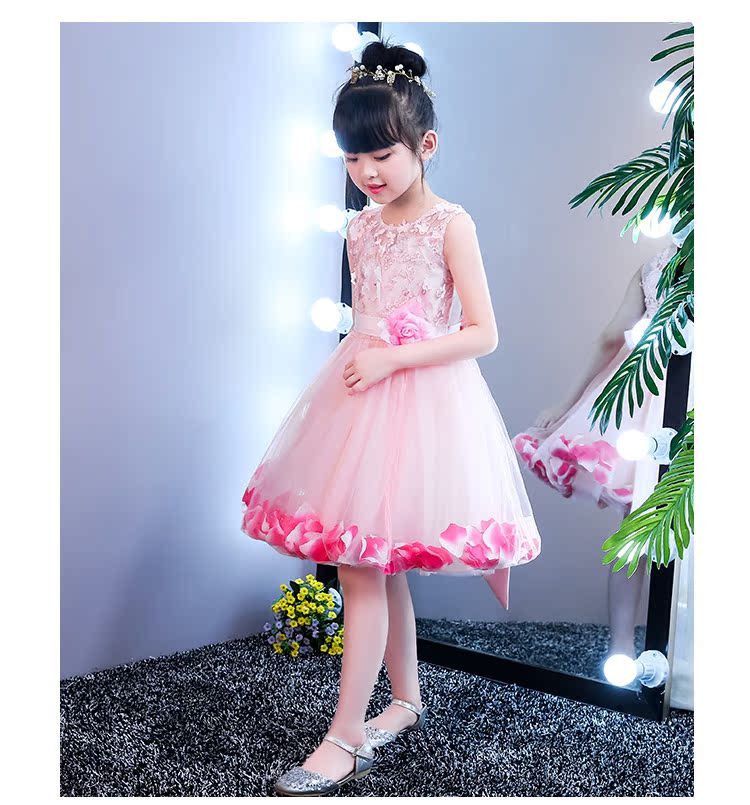 Váy bé gái công chúa váy hồng hoa cô gái fluffy váy cô gái violin trang phục piano buổi tối mùa thu quần áo trẻ em nam