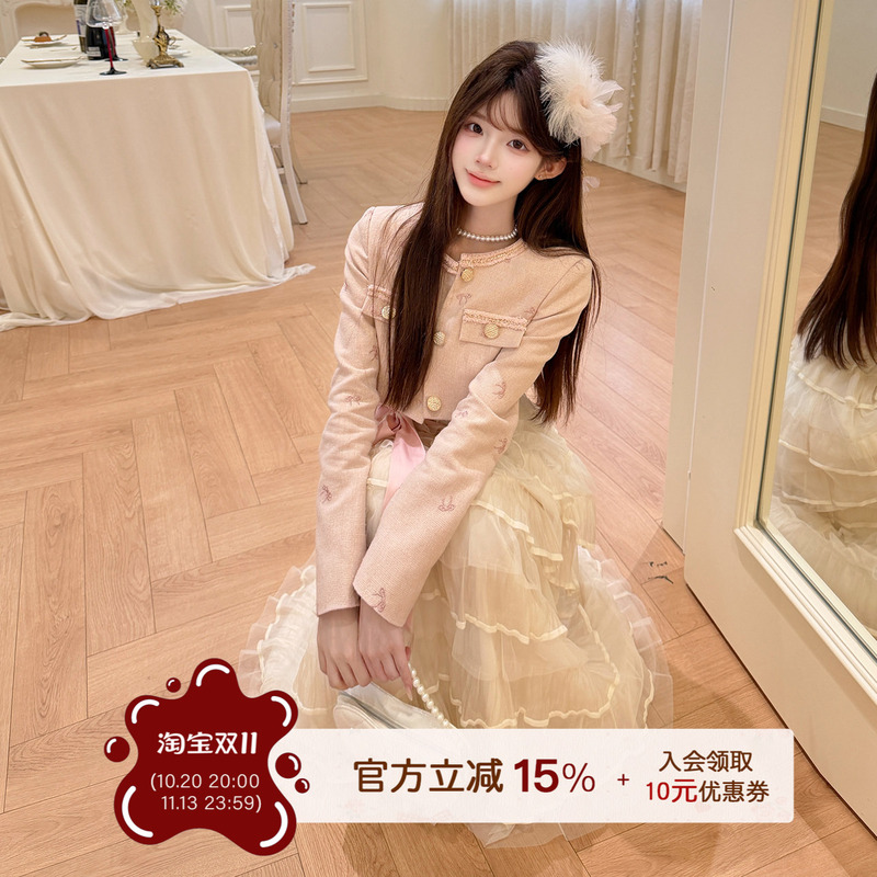 Platycodon House Light Cloud Tea Party Elegant Lace Waist-Slimming Dress and Short Jacket Set in Chanel Style