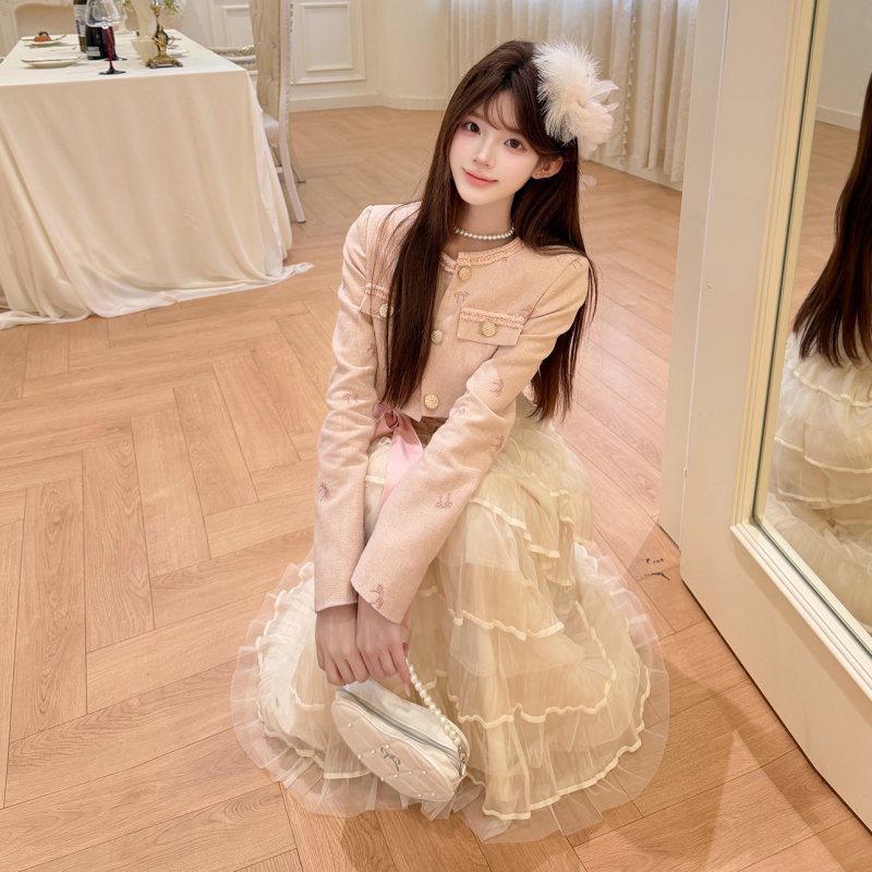 Platycodon House Light Cloud Tea Party Elegant Lace Waist-Slimming Dress and Short Jacket Set in Chanel Style Platycodon House Light Cloud Tea Party Elegant Lace Waist-Slimming Dress and Short Jacket Set in Chanel Style