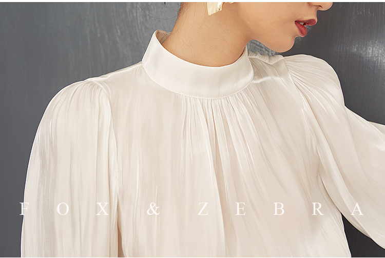 Fox Zebra 2019春秋新款洋气衬衫女潮 时尚长袖韩范宽松缎面上衣_商品详情图
