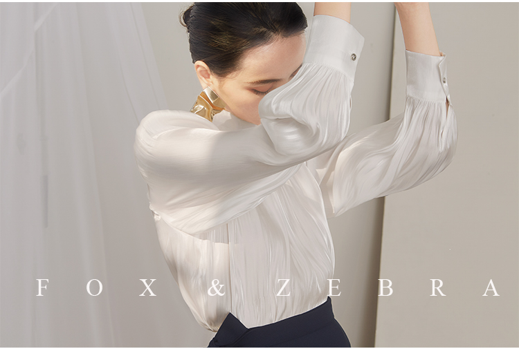 Fox Zebra 2019春秋新款洋气衬衫女潮 时尚长袖韩范宽松缎面上衣_商品详情图