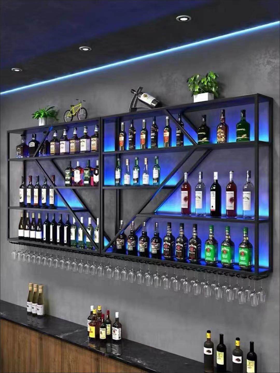 可定制铁艺酒吧吧台壁挂酒架墙上发光置物架创意白酒柜餐厅红葡萄,点亮你的酒窖梦!🍷 -红酒架-淘宝百科网