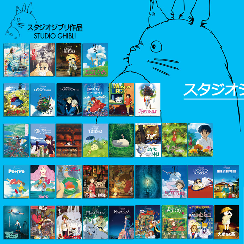 36 Hayao Miyazaki anime movie stickers collection Japanese cartoon phone case computer Wall water Cup decoration waterproof