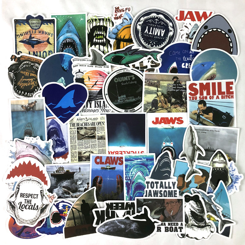 JAWS Shark Surfing Stickers Outdoor Graffiti Prank Fishing Case Decoration Laptop Waterproof Sticker