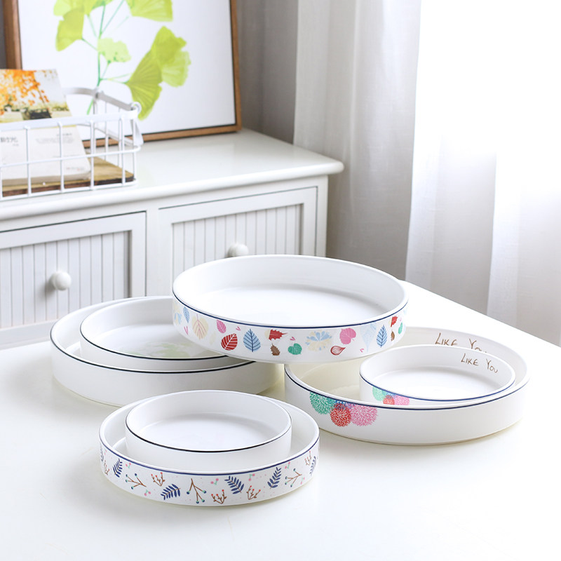 Nordic style ceramic plate deep plate plate plate soup plate straight edge plate home pizza plate baked rice plate creative plate