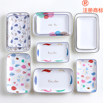 Ceramic sushi plate creative Japanese long square plate dish Net red ins snack plate household tableware Western plate