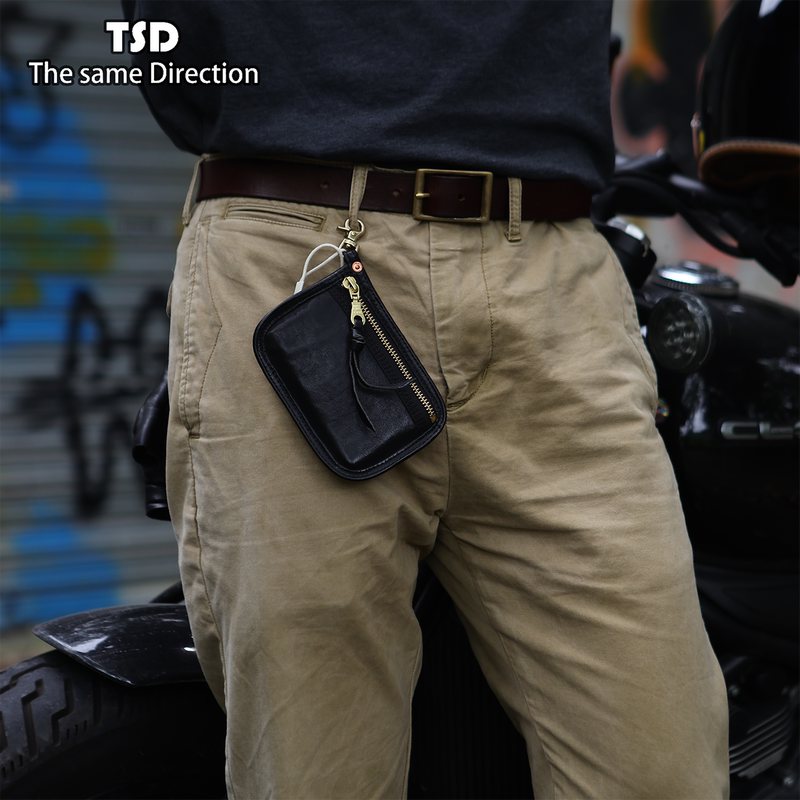 Tsd Leather Goods Imported Vegetable-Tanned Horsehide Card Holder Wallet Storage Bag Document Bag Key Earphone Bag Unisex Bag 9191