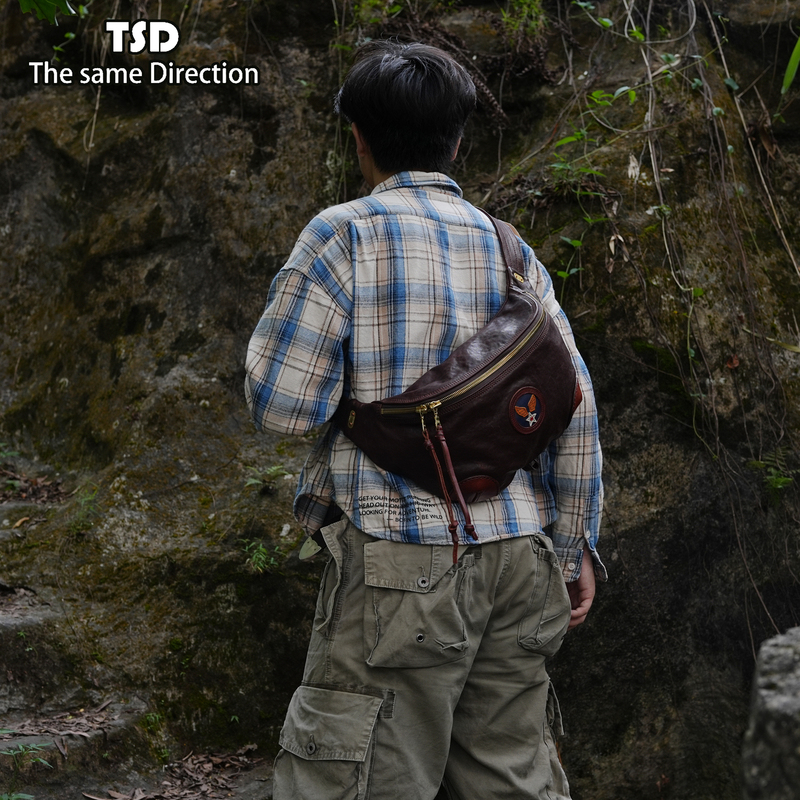 Tsd Leather Goods Retro Imported Vegetable-Tanned Horse Leather Pilot Chest Bag Unisex Bag Men's Waist Bag 9362 Tsd Leather Goods Retro Imported Vegetable-Tanned Horse Leather Pilot Chest Bag Unisex Bag Men's Waist Bag 9362