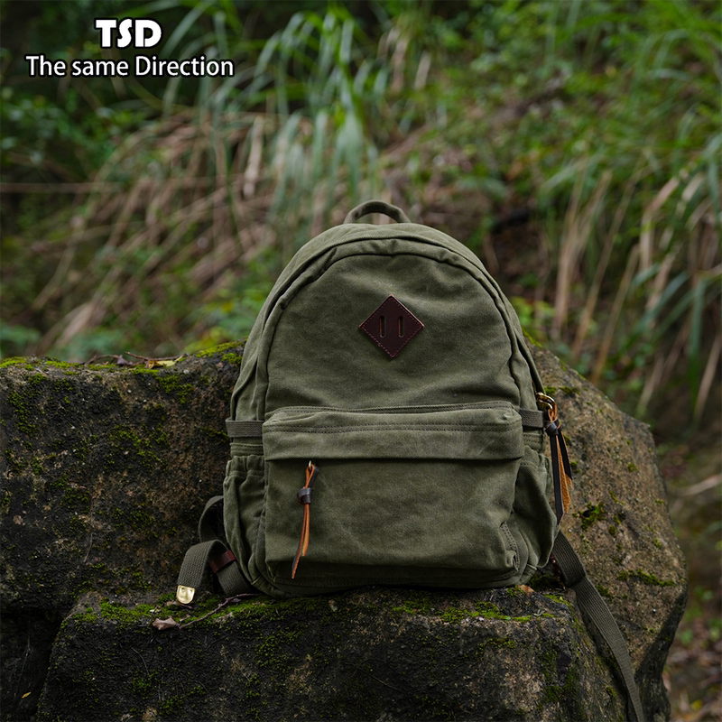 Tsd Leather Goods 580g High-Density Canvas Vintage Classic Backpack Double Shoulder Bag School Bag Unisex Bag 8517