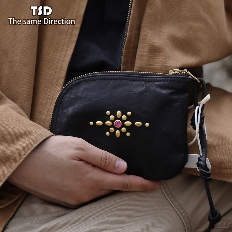 Tsd Leather Goods First Layer Vegetable-Tanned Horse Leather Htc Handmade Rivet Clutch Storage Bag Card Holder Document Holder 9242 Tsd Leather Goods First Layer Vegetable-Tanned Horse Leather Htc Handmade Rivet Clutch Storage Bag Card Holder Document Holder 9242