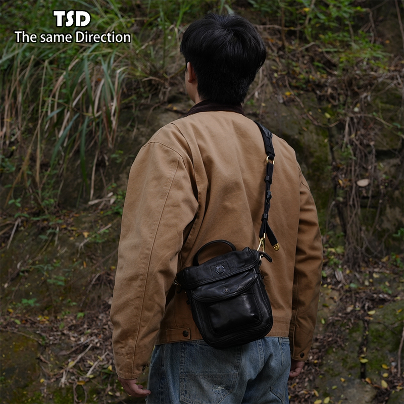 Tsd Leather Goods High-End Series First-Layer Vegetable-Tanned Horsehide Code Machine Crossbody Shoulder Handbag for Men and Women 9295