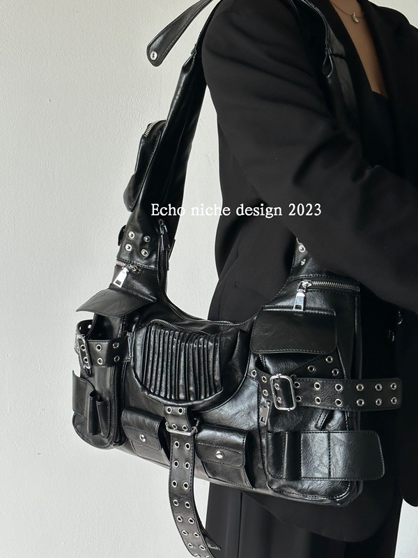 Niche Design Large Capacity Motorcycle Multifunctional Flap Pocket Pants Crossbody Bag Neutral Trendy Cool Dark Shoulder Bag Personalized High-End
