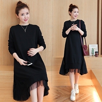 Large size maternity dress spring suit fashion style dress foreign style over the knee sweater 200 catties bottoming shirt spring and autumn