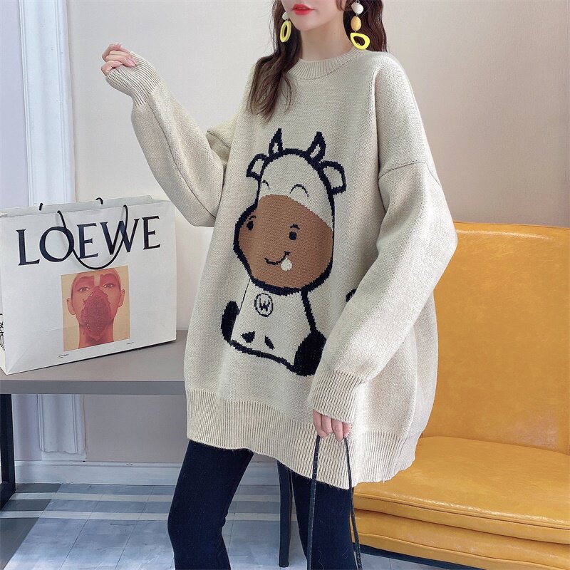 Pregnant women's autumn and winter clothes new large size fashion suit foreign style knitted bottoming shirt top winter thick sweater women