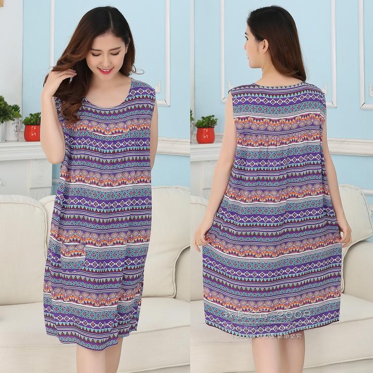 Cotton lụa nightdress mùa hè của phụ nữ cộng với phân bón tăng nhân tạo cotton không tay đồ ngủ phụ nữ mang thai bông lỏng kích thước lớn nightdress mùa hè