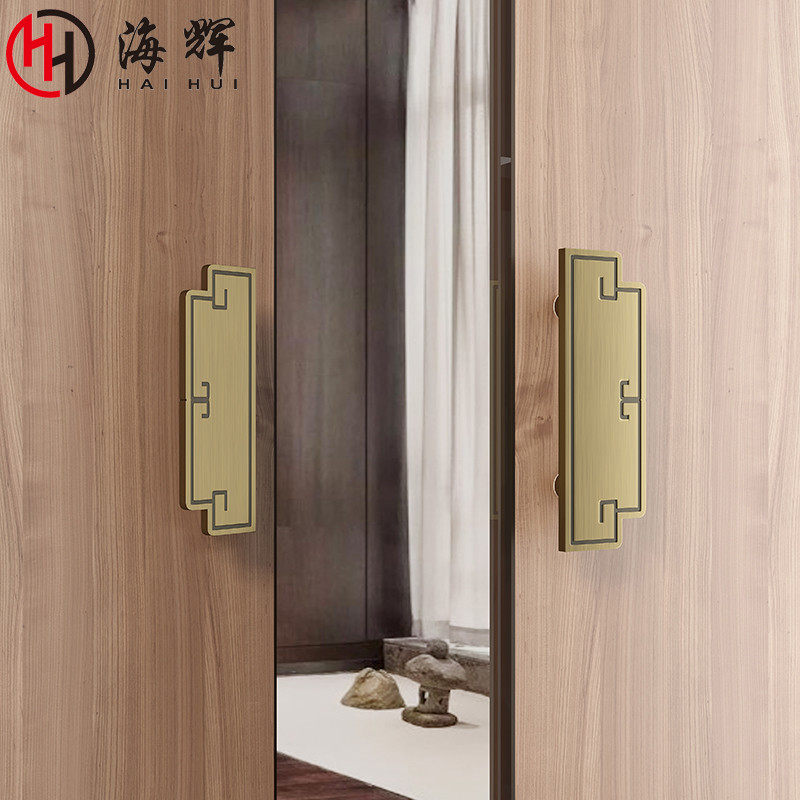 New Chinese glass door handle hotel club door handrail antique copper office solid wood double switch door handle