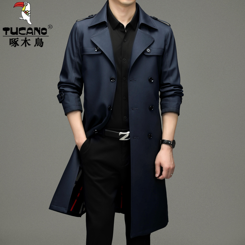 Мужская ветровка средней длины Woodpecker, новинка осени 2024 года, деловая повседневная весенне-осенняя длинная осенне-зимняя куртка