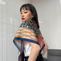 SOULKISS heavy weight 16mm twill silk H@eres wind geometric design sense retro printed silk scarf