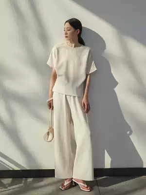 SOULKISS Japan heavy imported acetic acid anti-wrinkle 6A yarn R0w very short sleeve wide leg pants two-piece suit