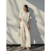 SOULKISS Japan heavy imported acetic acid anti-wrinkle 6A yarn R0w very short sleeve wide leg pants two-piece suit