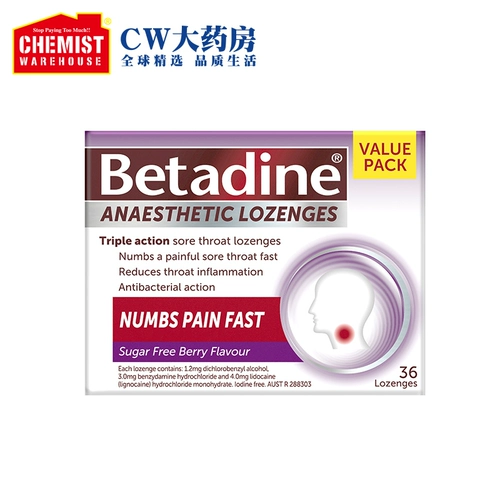 Бетадин Увлажняющий анестезию горла содержит нарезанный ягодный вкус 36 антибактериального горла рота CW OTC