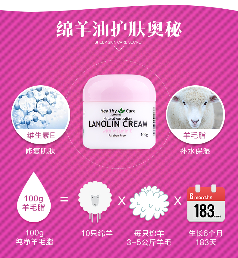 Healthy Care Australia ve cừu dầu làm trắng kem dưỡng ẩm kem dưỡng da tay 2 lon nước hoa chính gốc - Kem dưỡng da dưỡng ẩm cho da dầu mụn