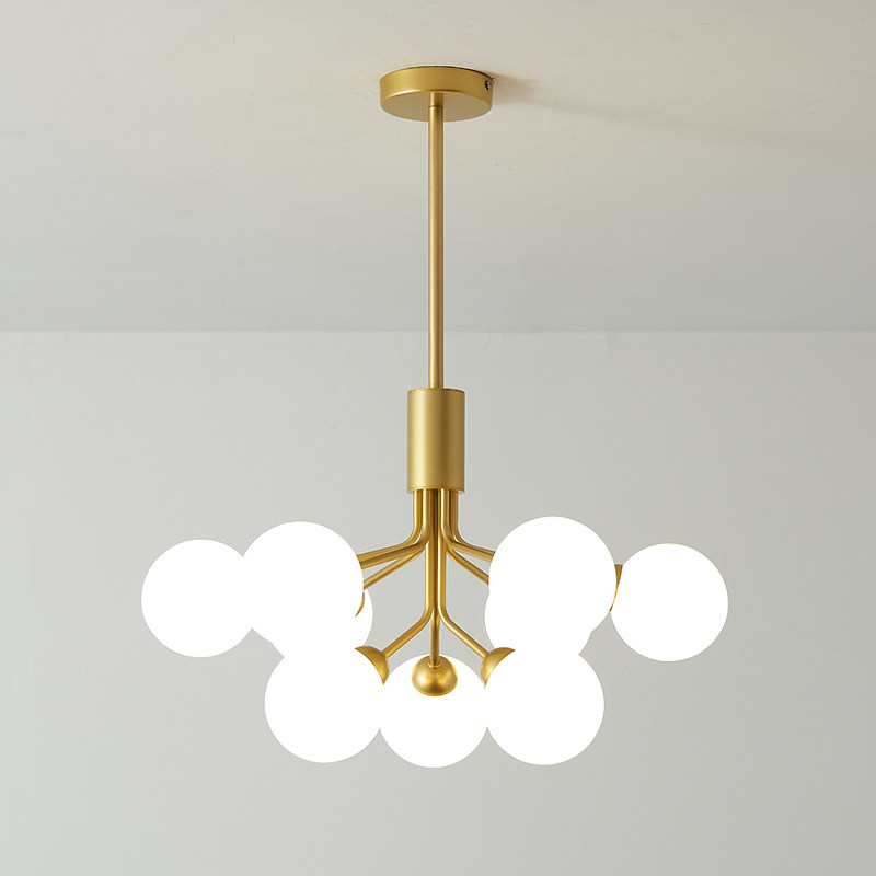 Nordic chandelier living room dining room bedroom designer minimalist model room metal gold glass ball magic bean hanging lamp