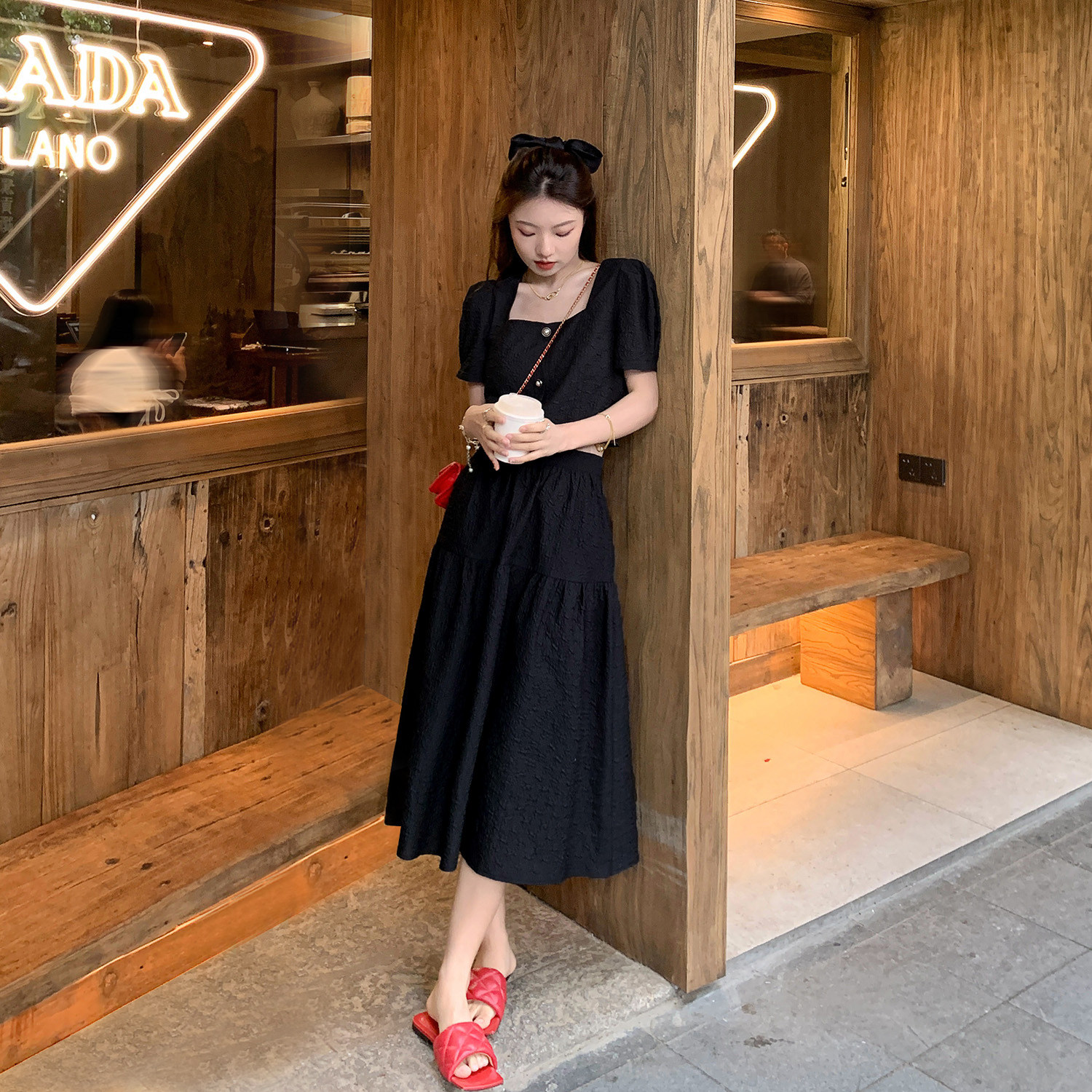 (TWO LEMON Kyoto school sister) western style fried street suit skirt summer black skirt dress female