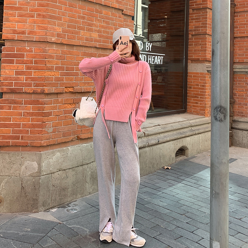 (TWO LEMON High Street Pants) 2022 Spring High Waist Thin Vertical Straight Slit Casual Sports Pants Women