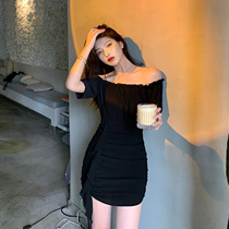 (Hu Chus Wine Heartadel) Lined with Shoulder Law Style Temperament Even Dress Feminine Slim 2021 Summer Snowspinning dress