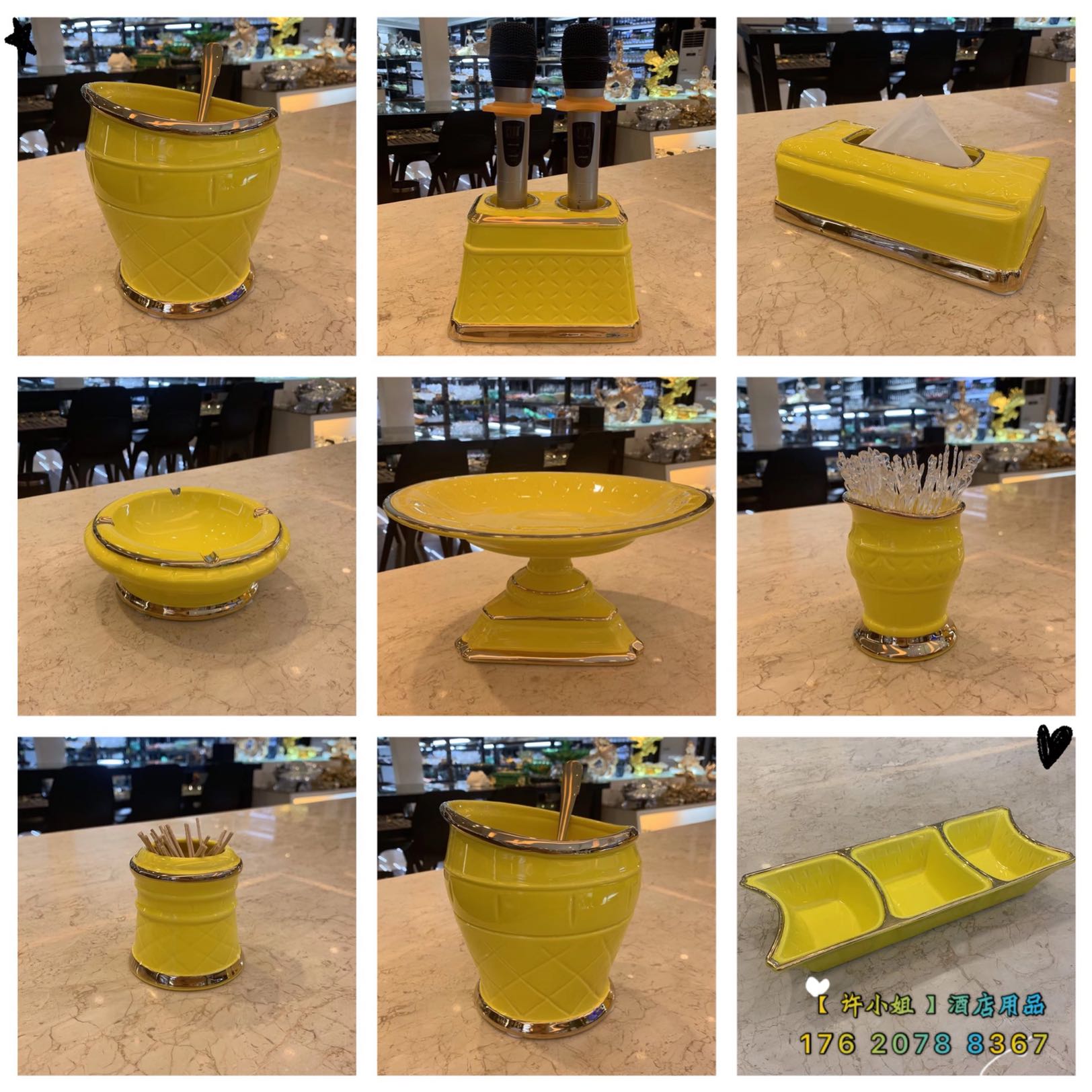New high-end nightclub KTV Ceramic yellow Phnom Penh Reports Tobacco Tissue Box Fruit Tray Toothpick Bottle Microphone