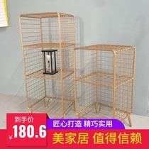 Nordic Wrought iron storage rack Floor-to-ceiling multi-layer storage Retro small bookcase Golden bookshelf Shoe bag display rack display rack