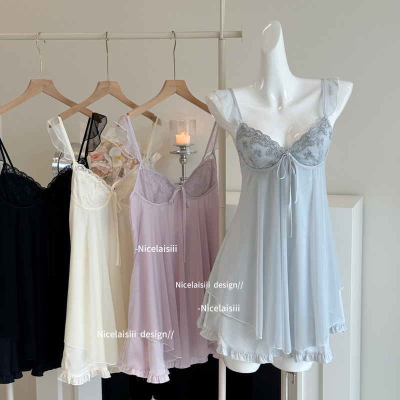 Nicelaisiii Autumn Whisper Sexy Pajamas for Women New Ice Silk Strap Nightdress Small Bust Pure Desire Loungewear