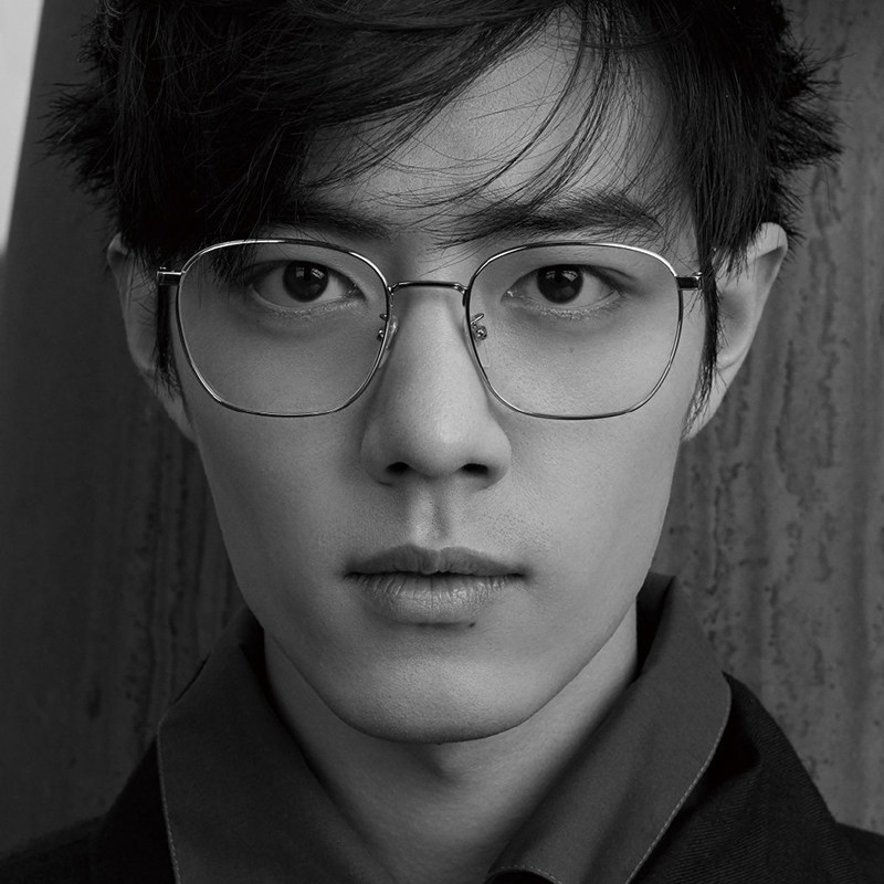 Xiao Zhan's same style glasses men's trend can be matched with degree color-changing film myopia eyes gold wire large frame anti-blue light flat light female