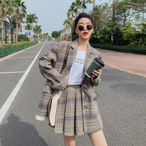  Casual plaid small suit suit skirt female temperament Korean suit jacket British style 2021 new spring and autumn clothes