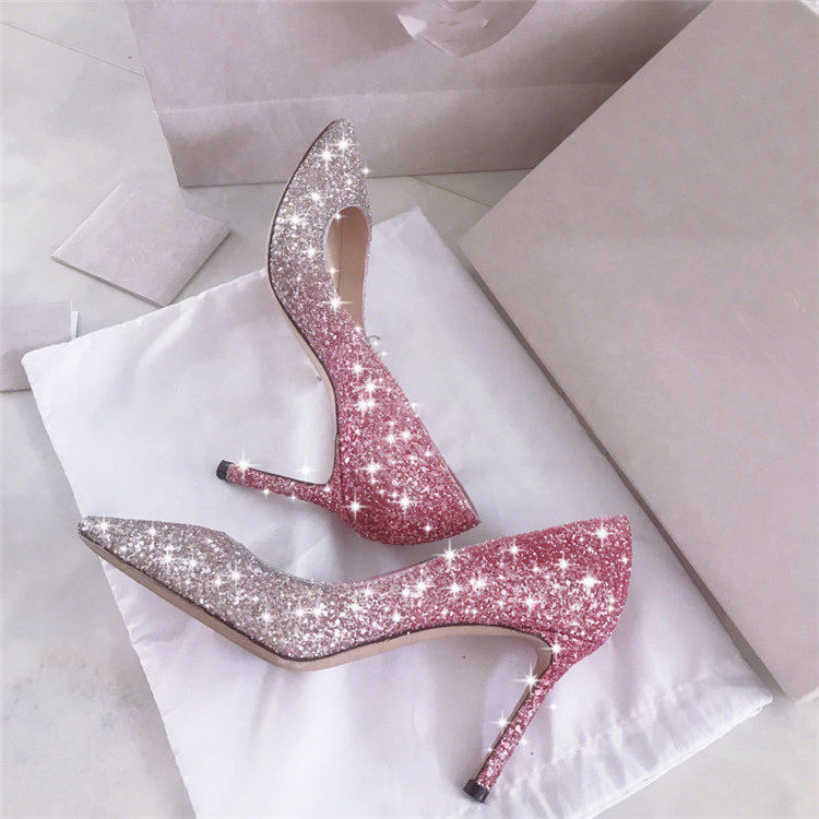 The women's shoes sequin to the women's fine heel