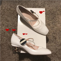 Womens shoes plating with square head buckle thick heel high heel womens shoes tide minority