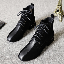 Womens shoes niche stitching zipper strap black low heel rough heel womens shoes